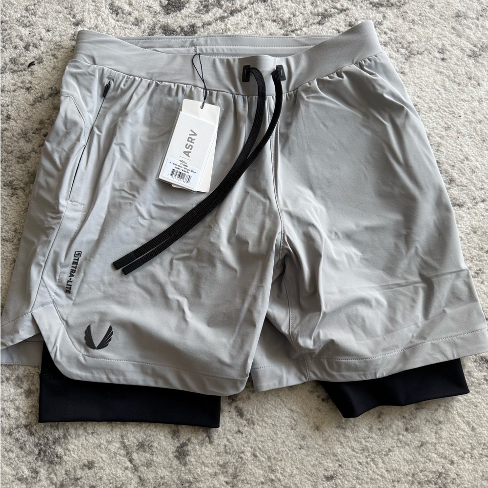 ASRV Light Gray Men's Athletic Shorts with Black Details